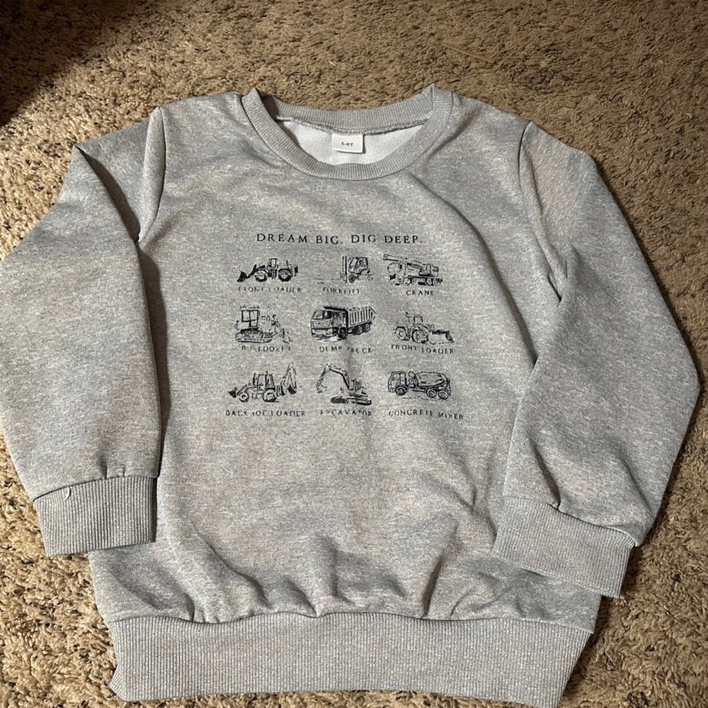 Gray Kids Sweatshirt with Construction Print